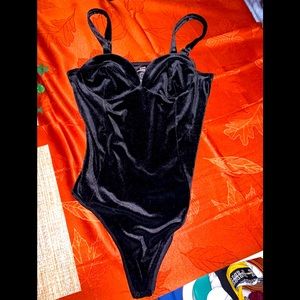 Black Stretch Velvet Good American Body Suit